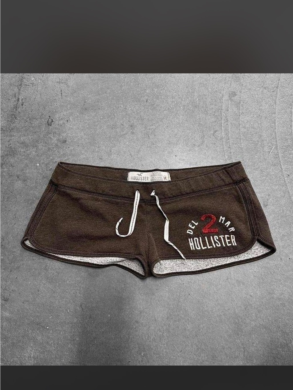 Hollister Women's Dark Brown Athletic Drawstring Shorts with Red Accent